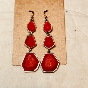 Red Irregular Geometric Clear Acrylic Dangle Earrings Vintage